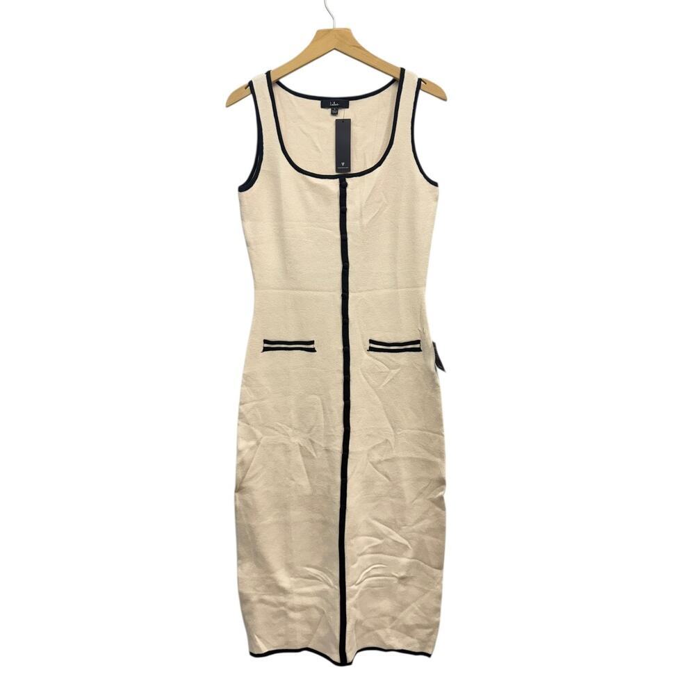 Lulus Sophisticated Composure Cream Knit Button-Front Midi Dress size Large NWT - Picture 3 of 4